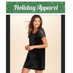 Hollister Black Velvet Mini Dress with Sequin-Sleeves/Size Medium